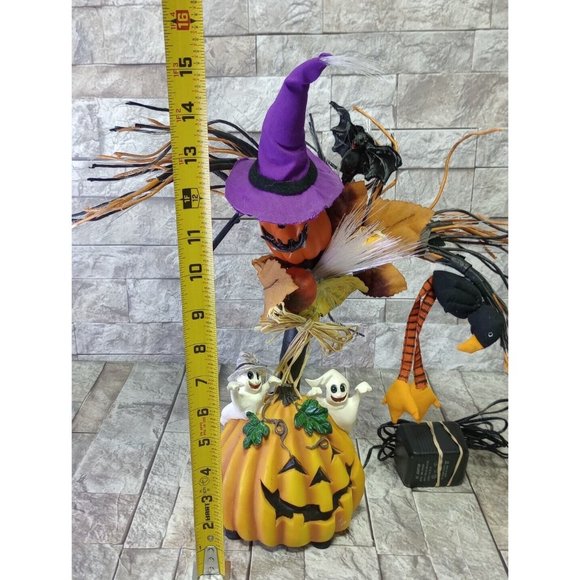 Halloween Fiber Optic Tree 16" Light Changing Pumpkin Ghost Bat Fall Table Decor - Picture 5 of 13
